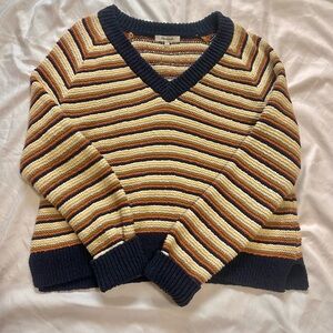 Madewell V-Neck Sweater - Navy and Mustard Stripes